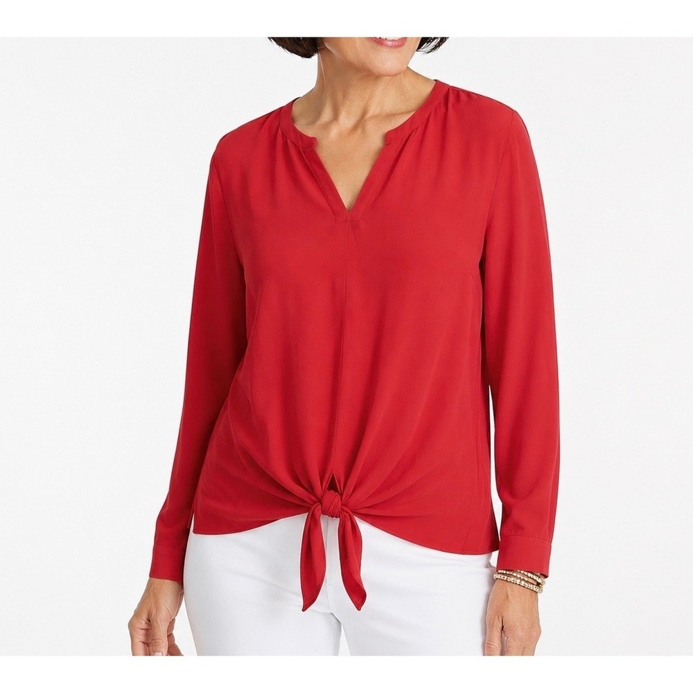 J. Jill light Red Tie Front V-Neck Rayon Blouse Womens Plus Size 1X shirt